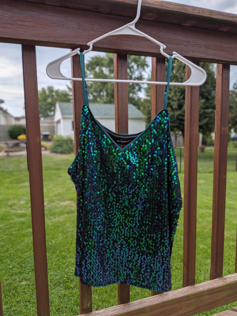 Allegra K Green and Blue Sequin Strapless Camisole